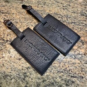 NWOT (2) Inspirato Black Leather Luggage Tags Travel Bag Suitcase ID Holders